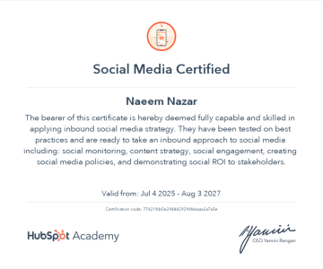 Hubspot Social media Certificates
