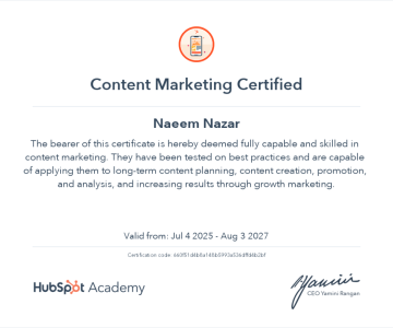 hubspot content marketing Certificates
